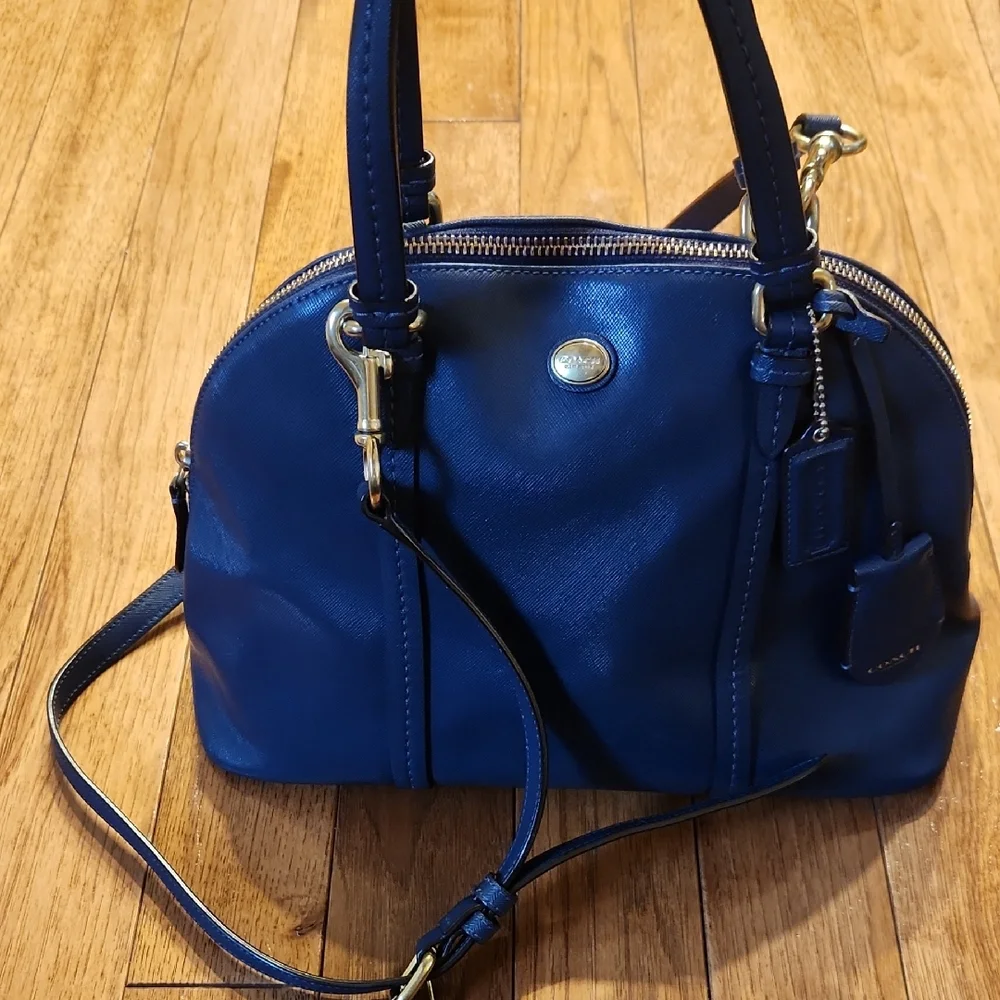 Coach Navy Blue Leather Dome Satchel with Crossbody Strap - Picture 4 of 9